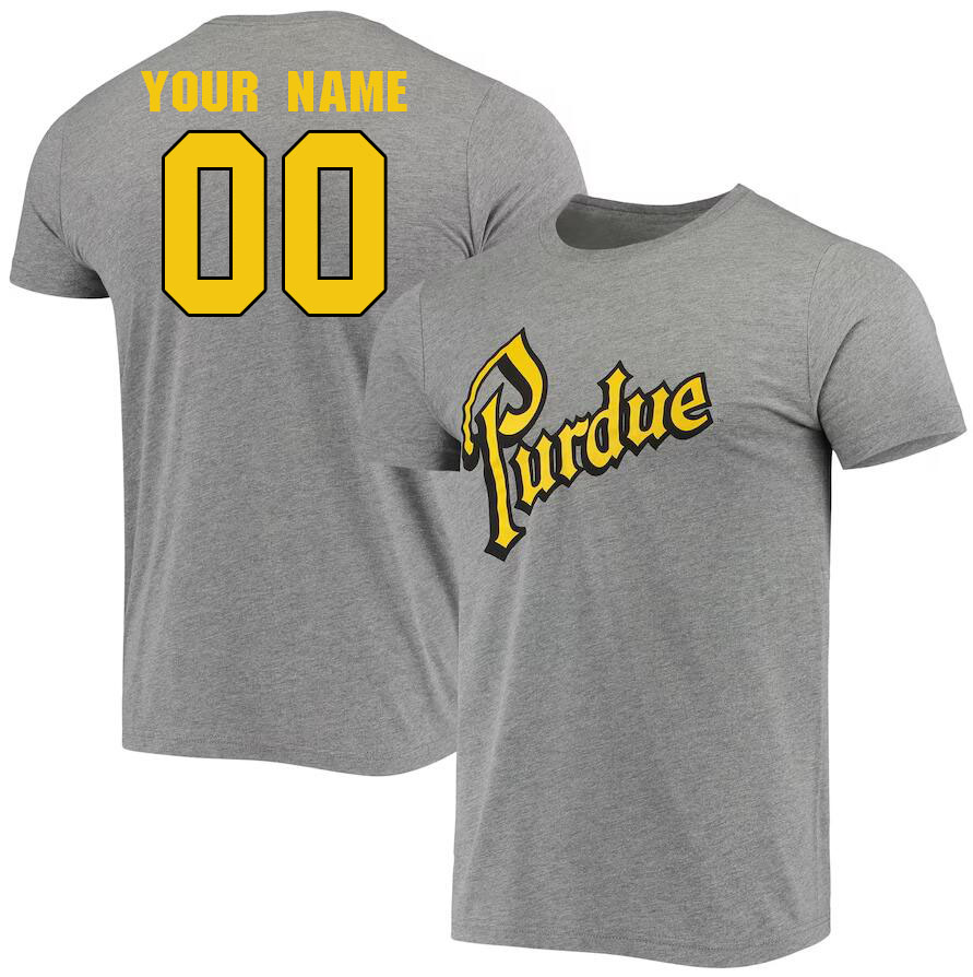 Custom Purdue Boilermakers Name And Number College Tshirt-Gray - Click Image to Close